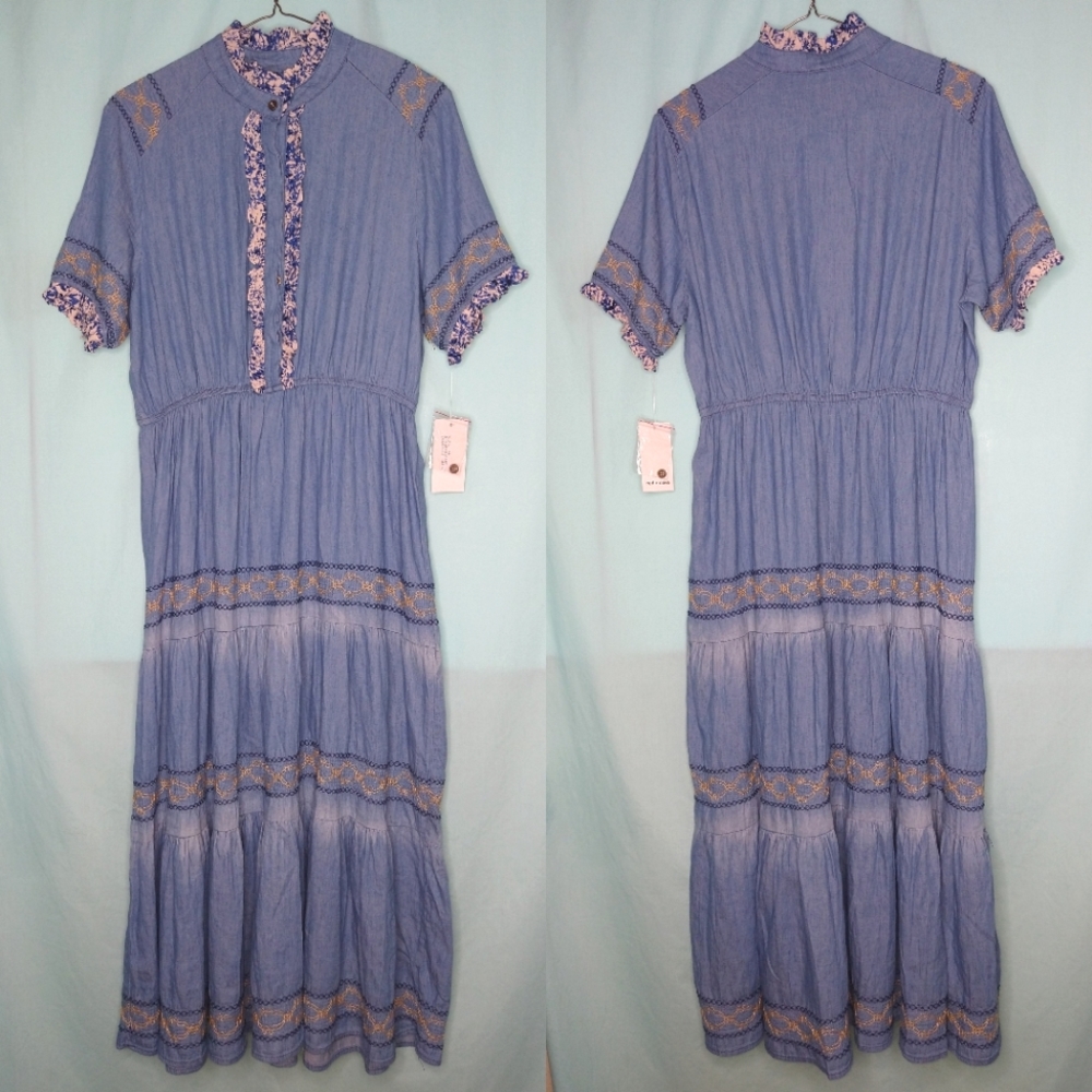 Red + Olive XL chambray Bohemian prairie dress